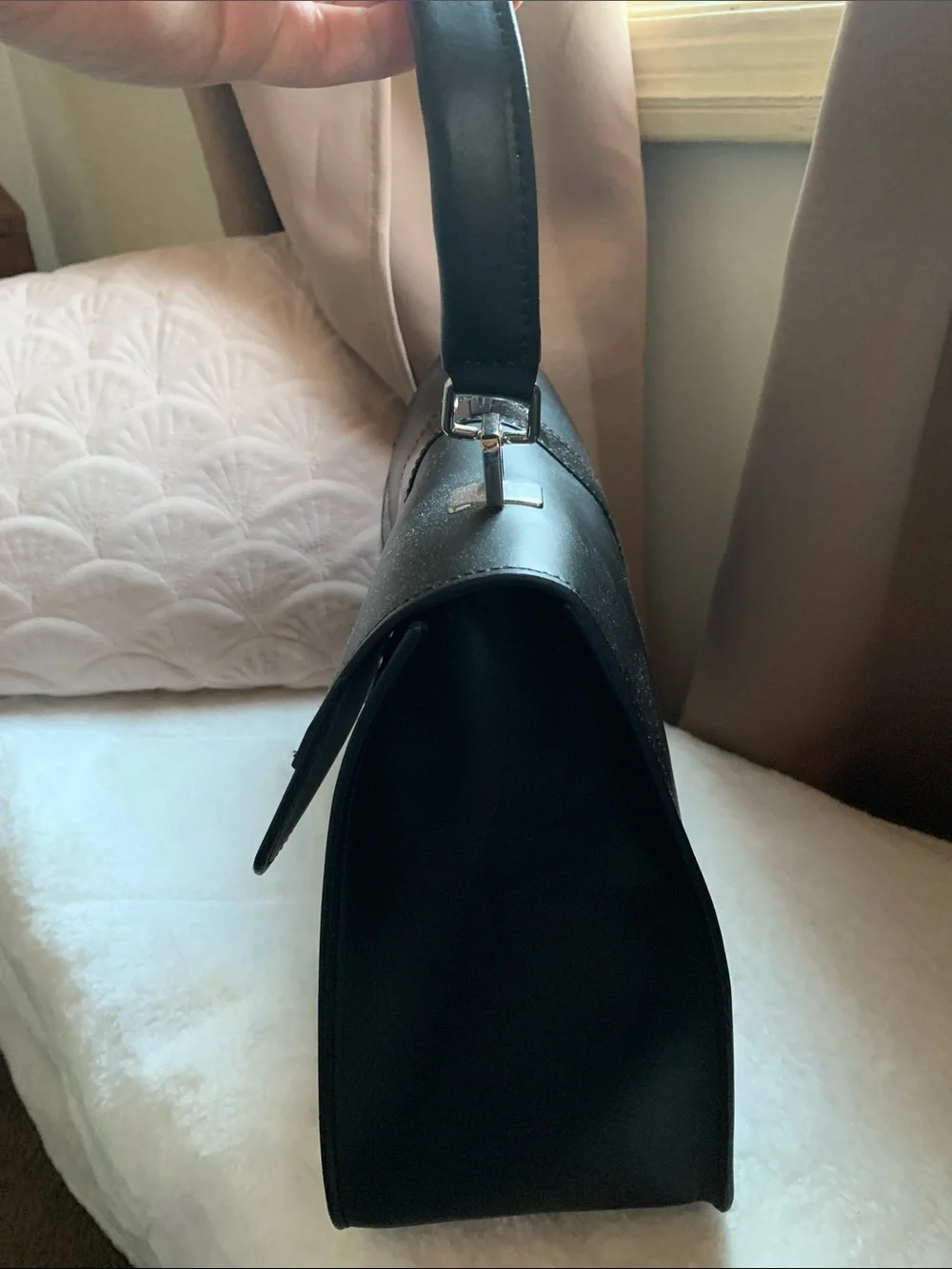 Tosca Blu  Classic -Black Top-Handle Leather Bag  Made in Italy